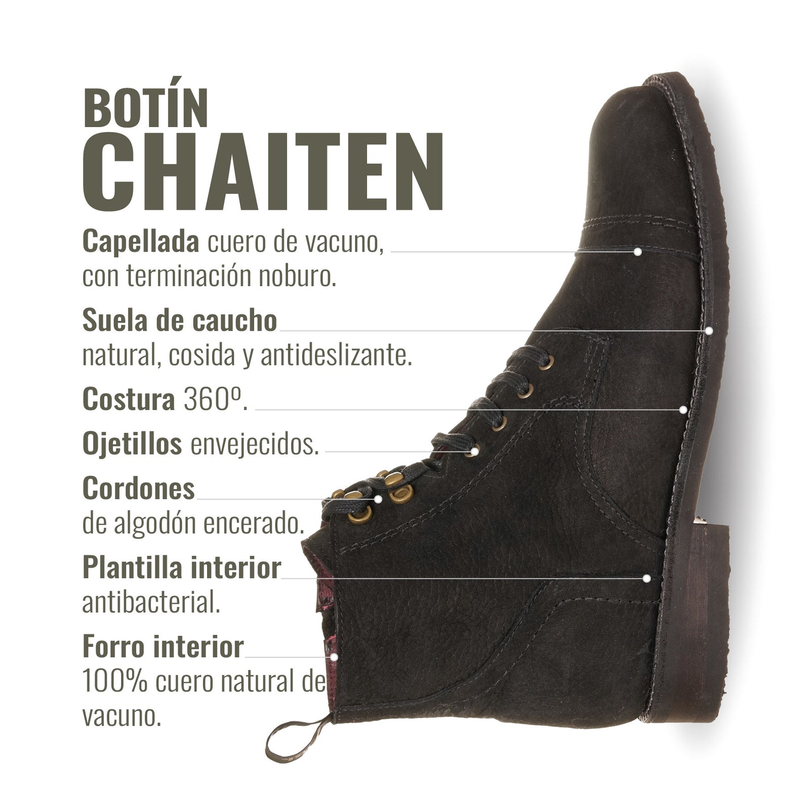 Botin Chaitén Negro Planta Negra
