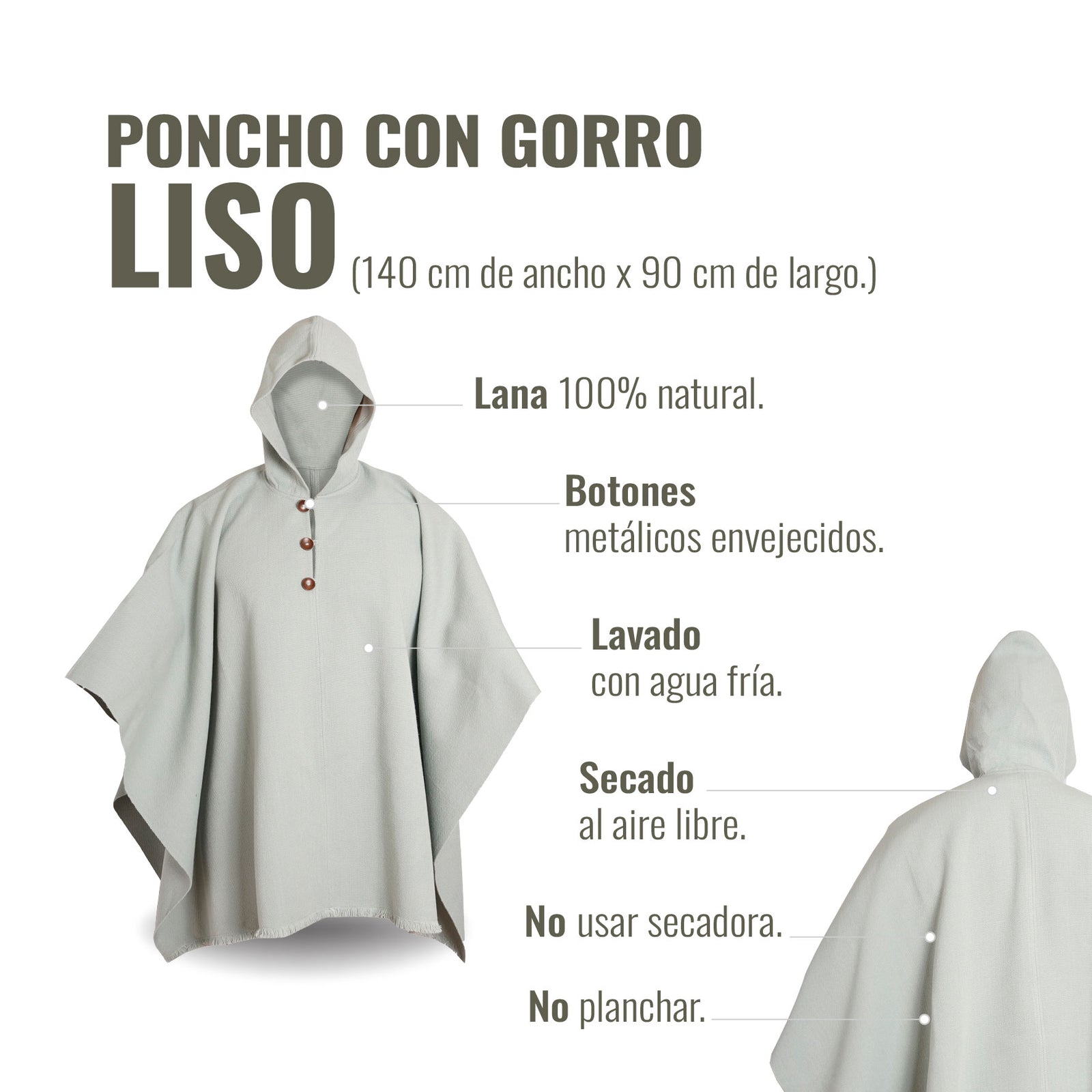 PONCHO DE LANA MENTA CON GORRO