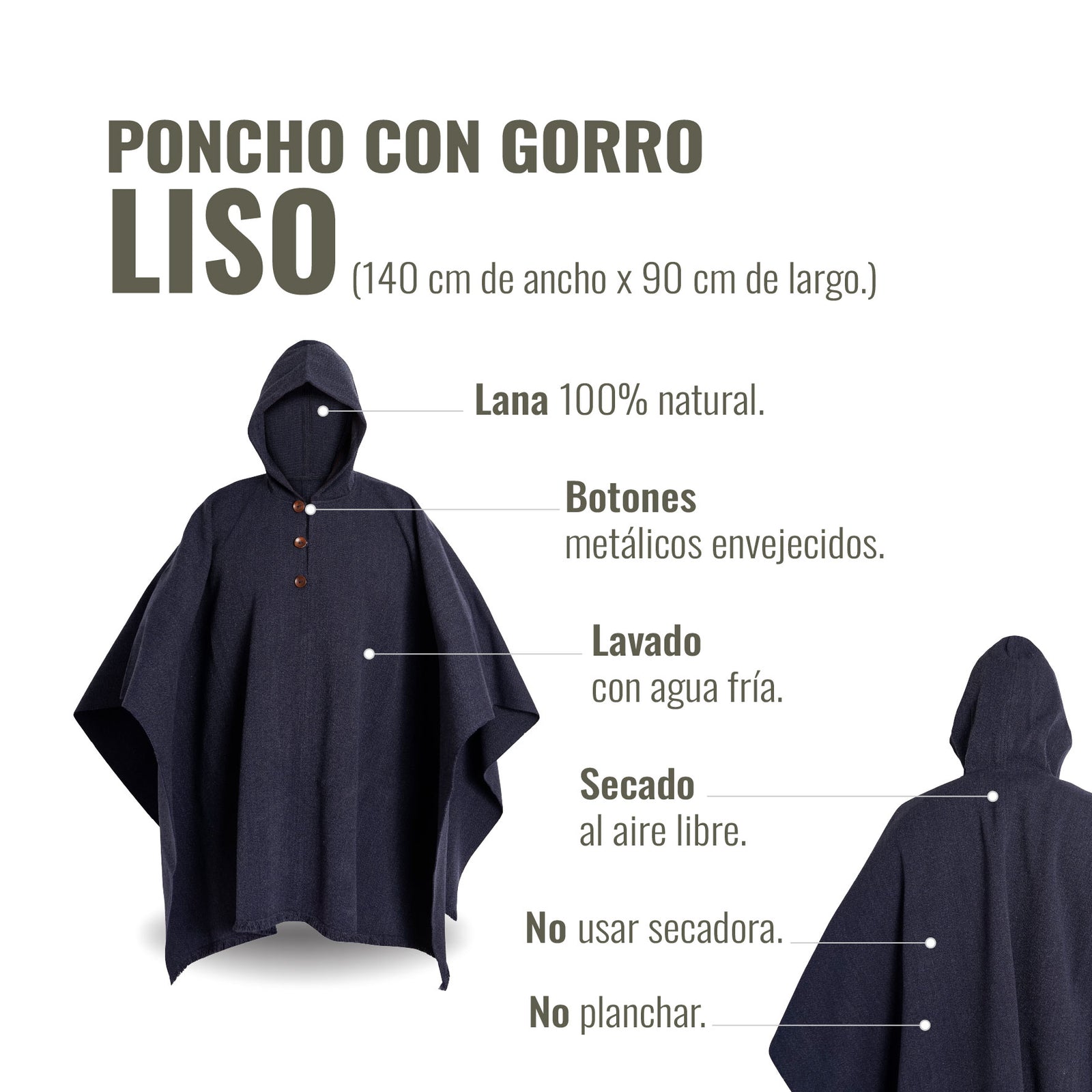 PONCHO DE LANA AZUL CON GORRO