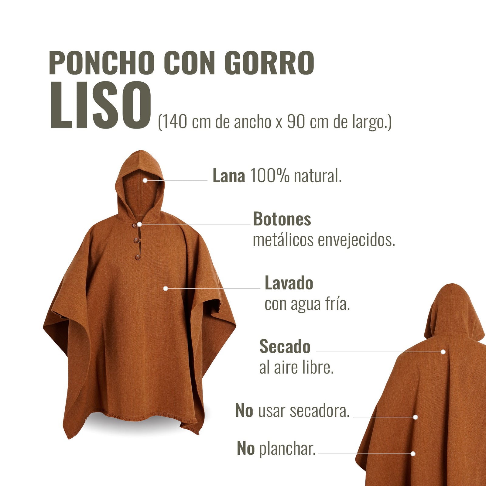 PONCHO DE LANA CASTAÑO CON GORRO