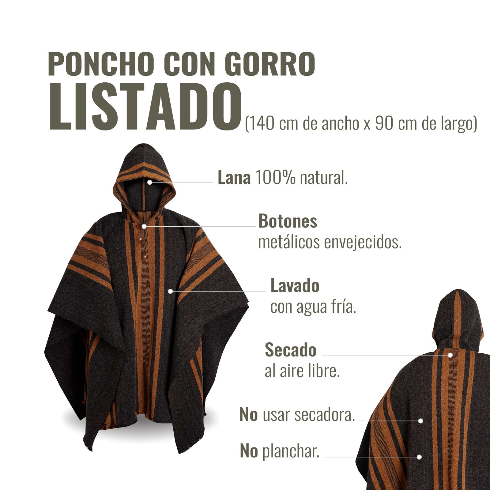 PONCHO LISTADO DE LANA GRIS