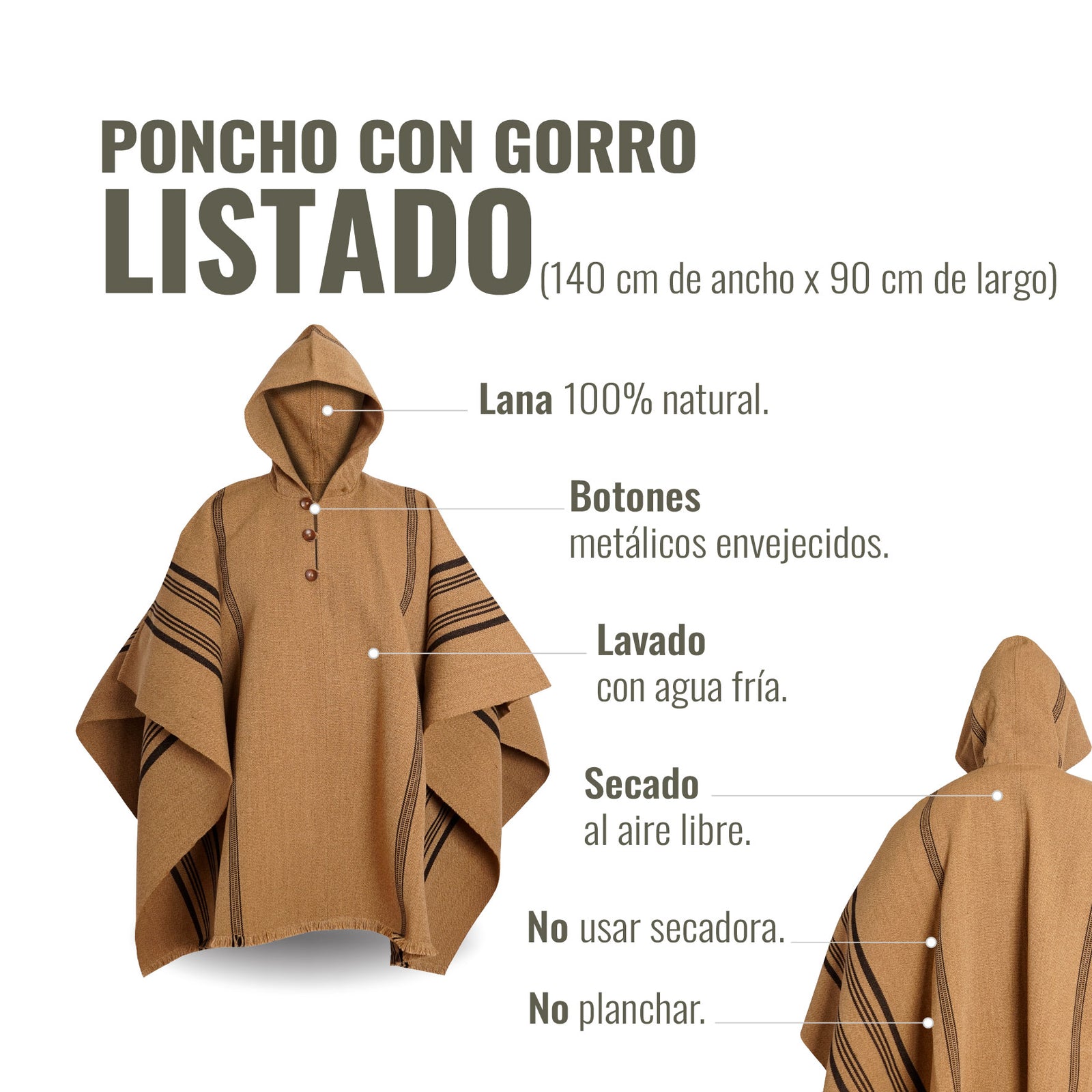 PONCHO LISTADO DE LANA CAMEL