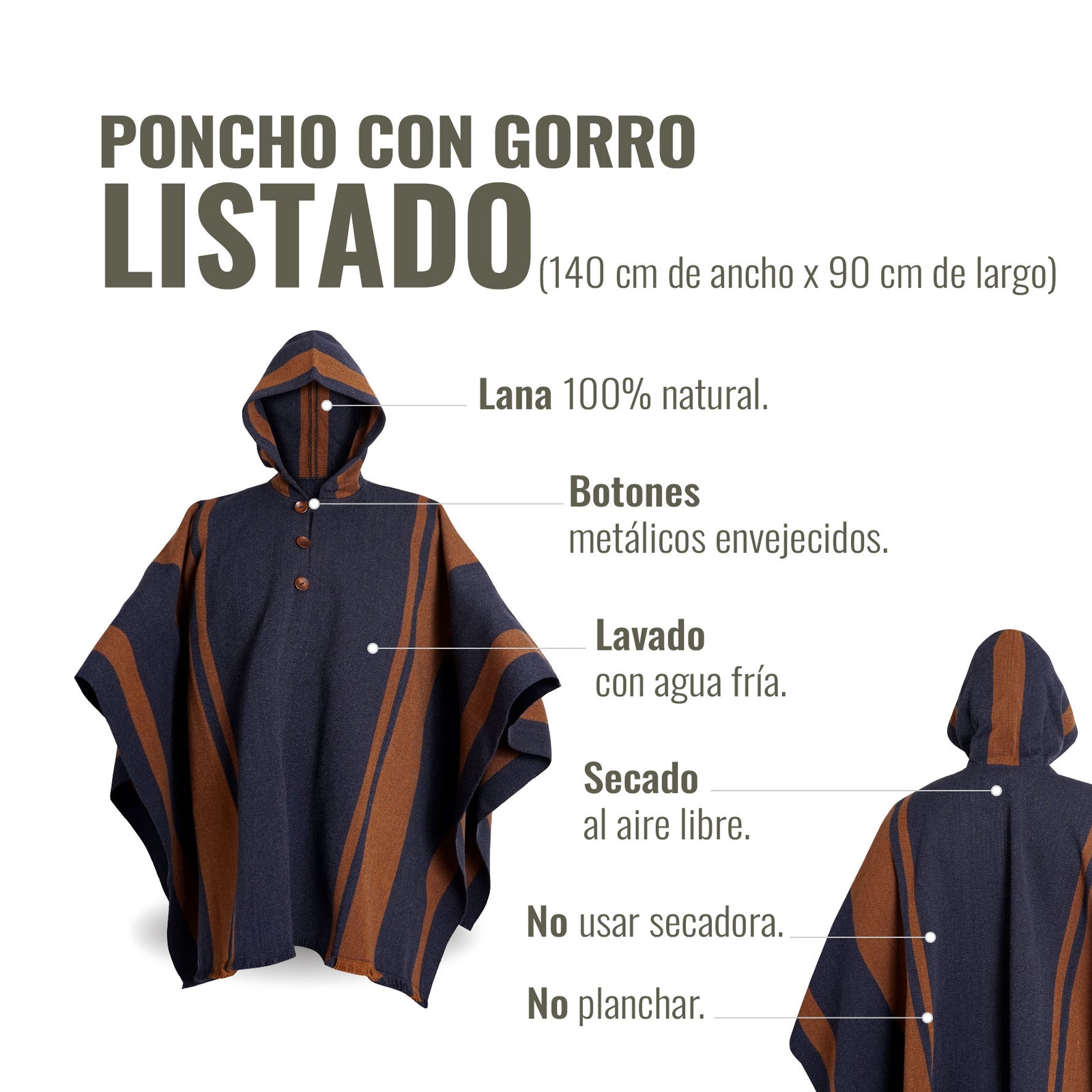 PONCHO LISTADO DE LANA AZUL