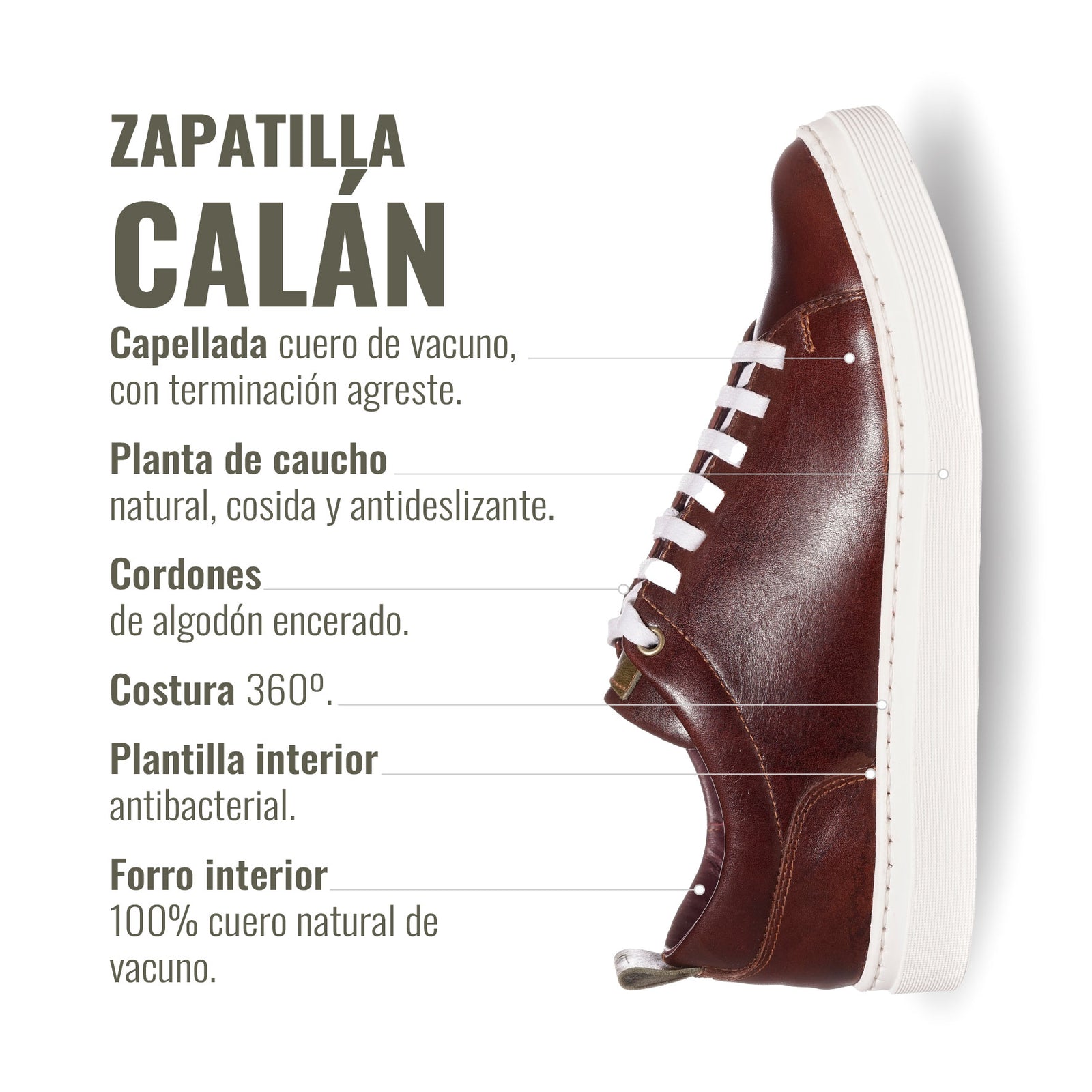 Zapatilla Calán Castaño Planta Blanca