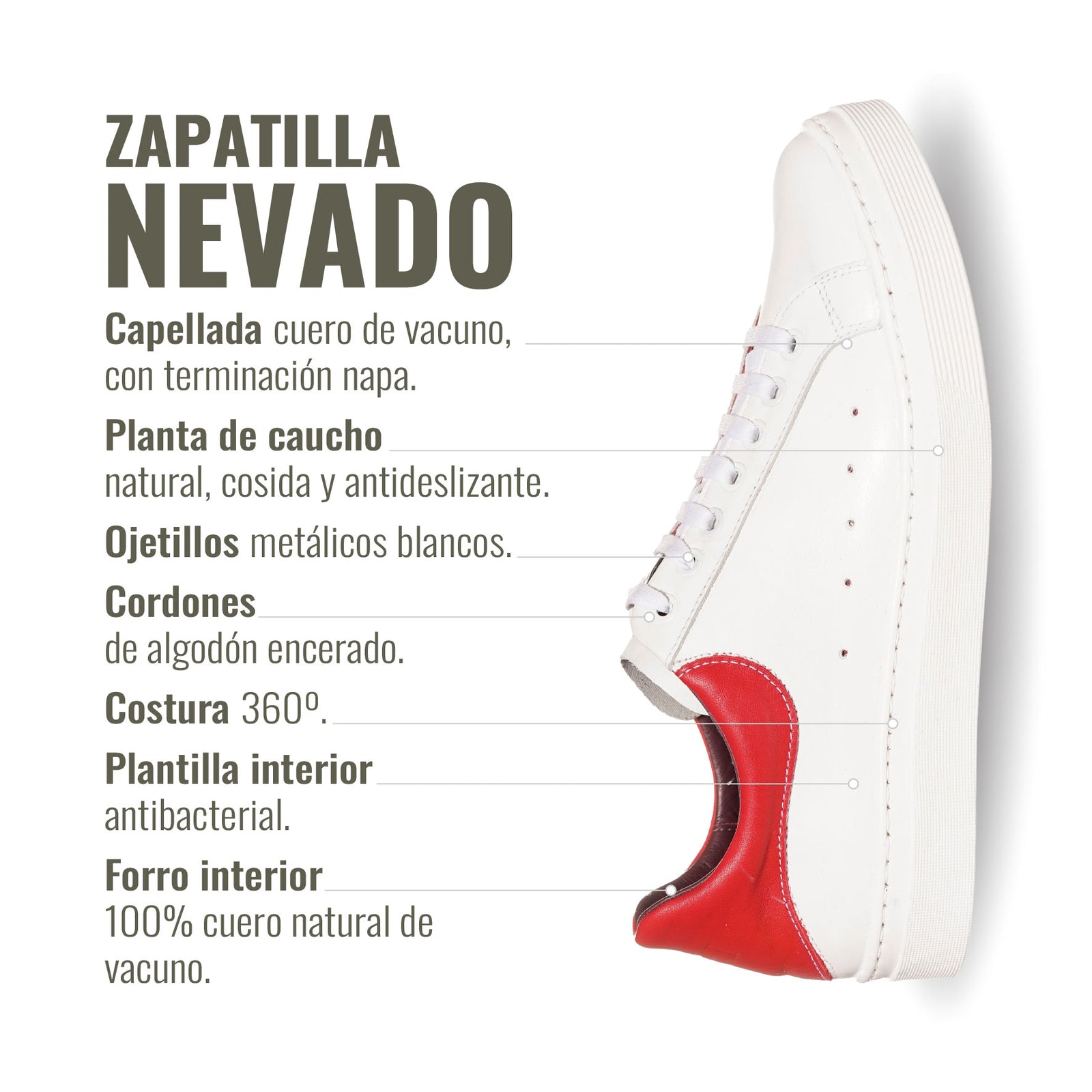 Zapatilla Nevado Blanca Talonera Roja