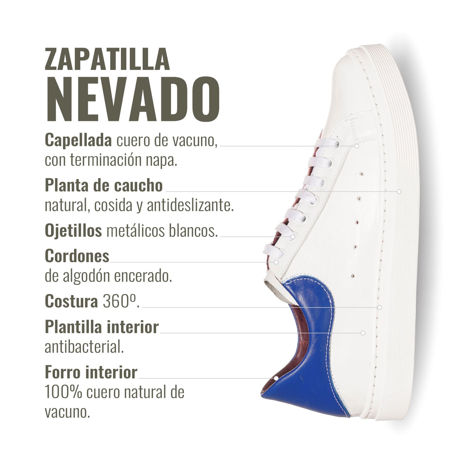 Zapatilla Nevado Blanca Talonera Azul