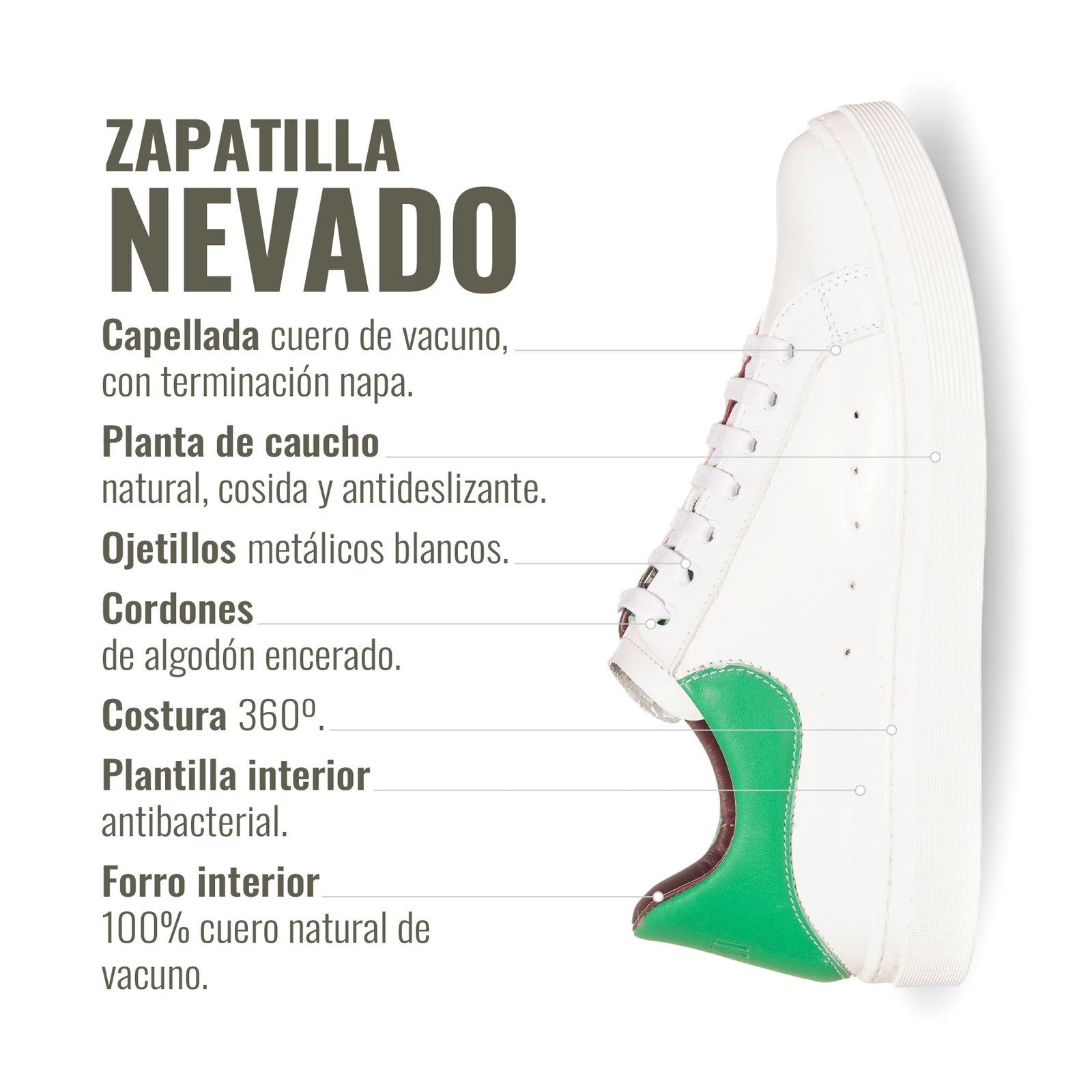 Zapatilla Nevado Blanca Talonera Verde