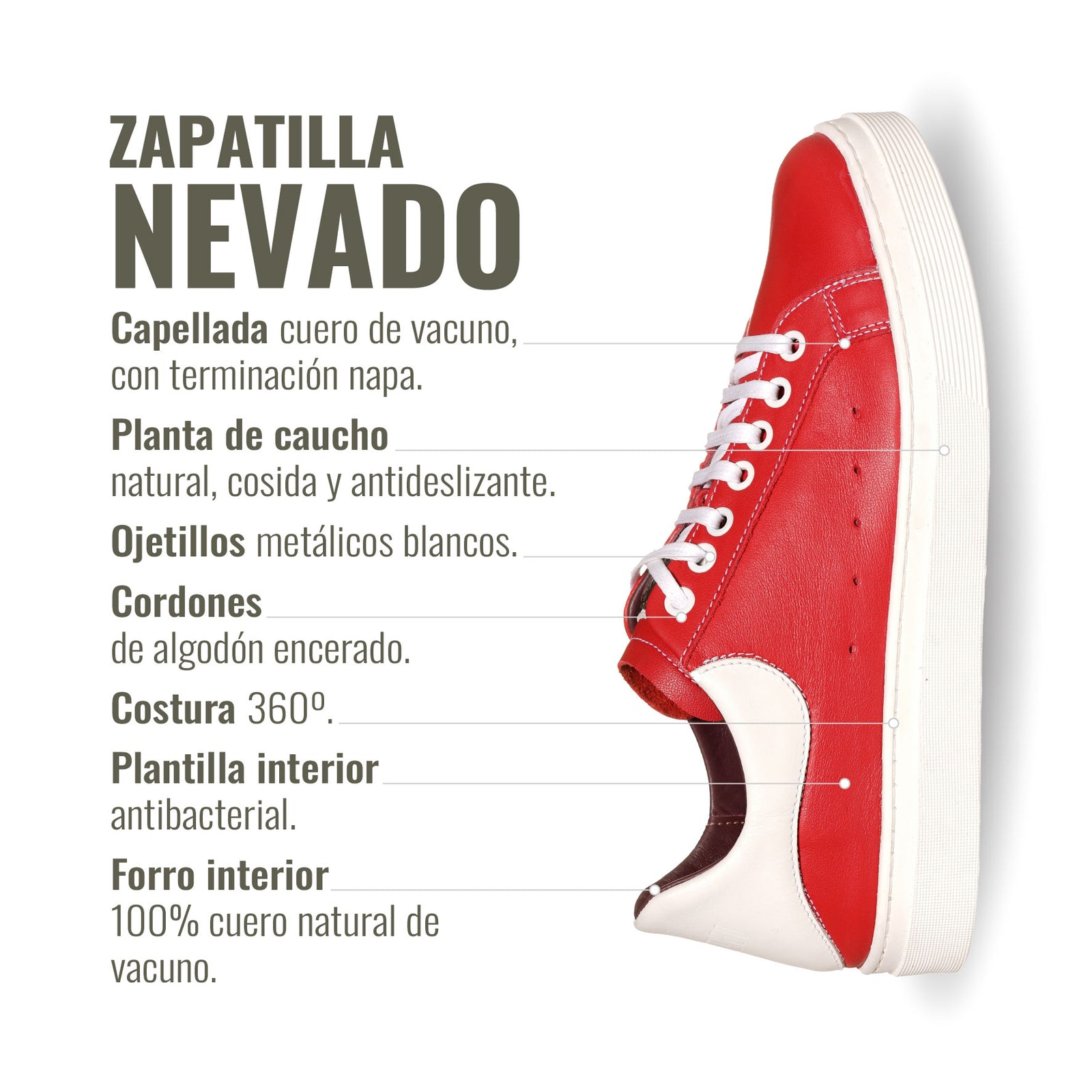 Zapatilla Nevado Roja Talonera Blanca