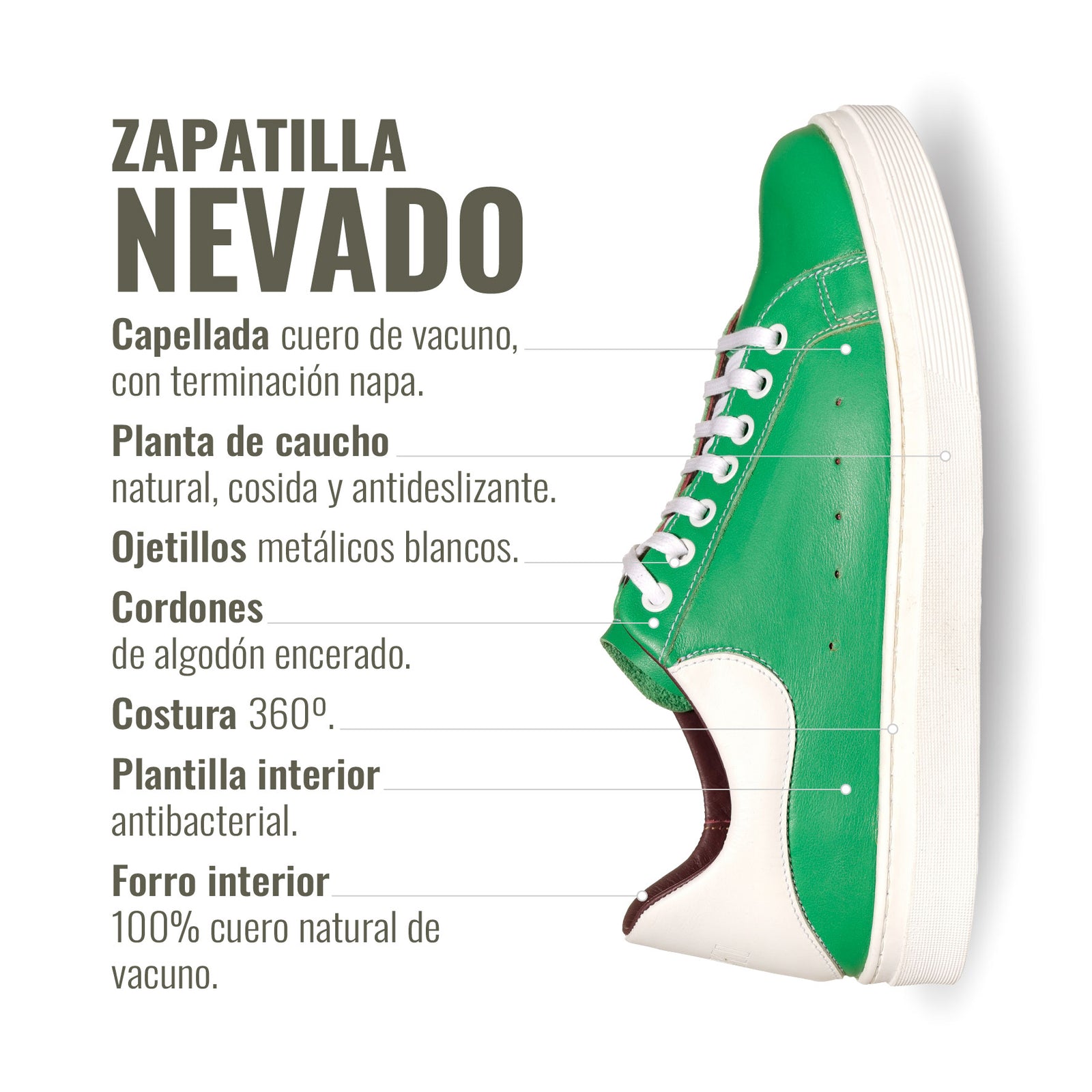 Zapatilla Nevado Verde Talonera Blanca