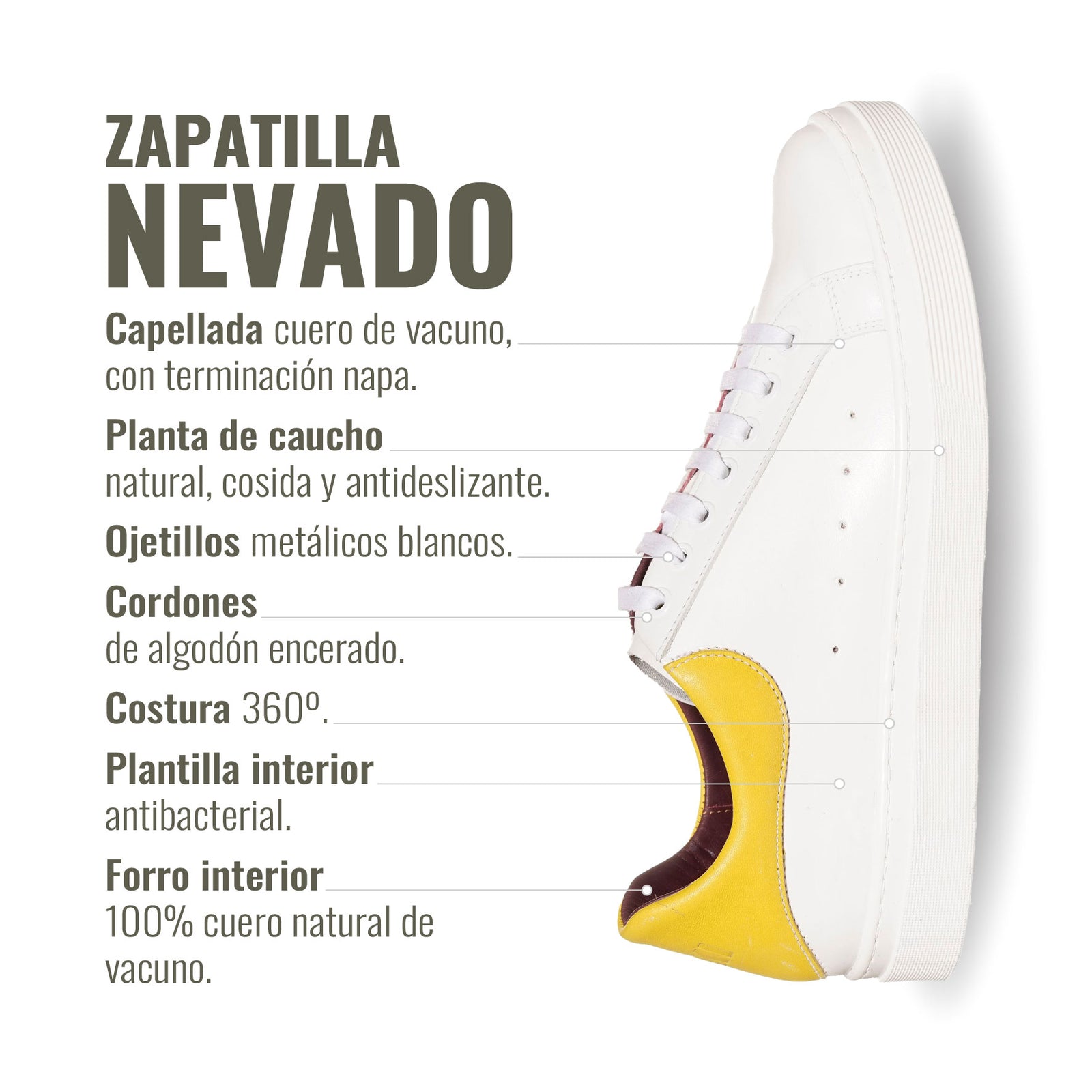 Zapatilla Nevado Blanca Talonera Amarilla