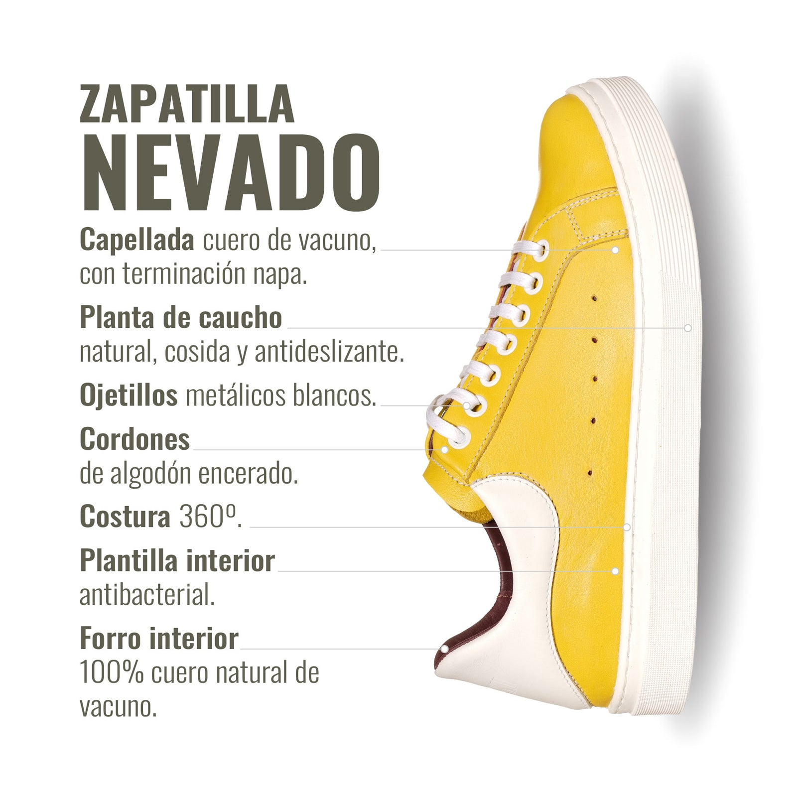 Zapatilla Nevado Amarillo Talonera Blanca