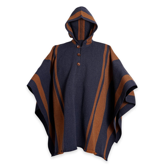 PONCHO LISTADO DE LANA AZUL