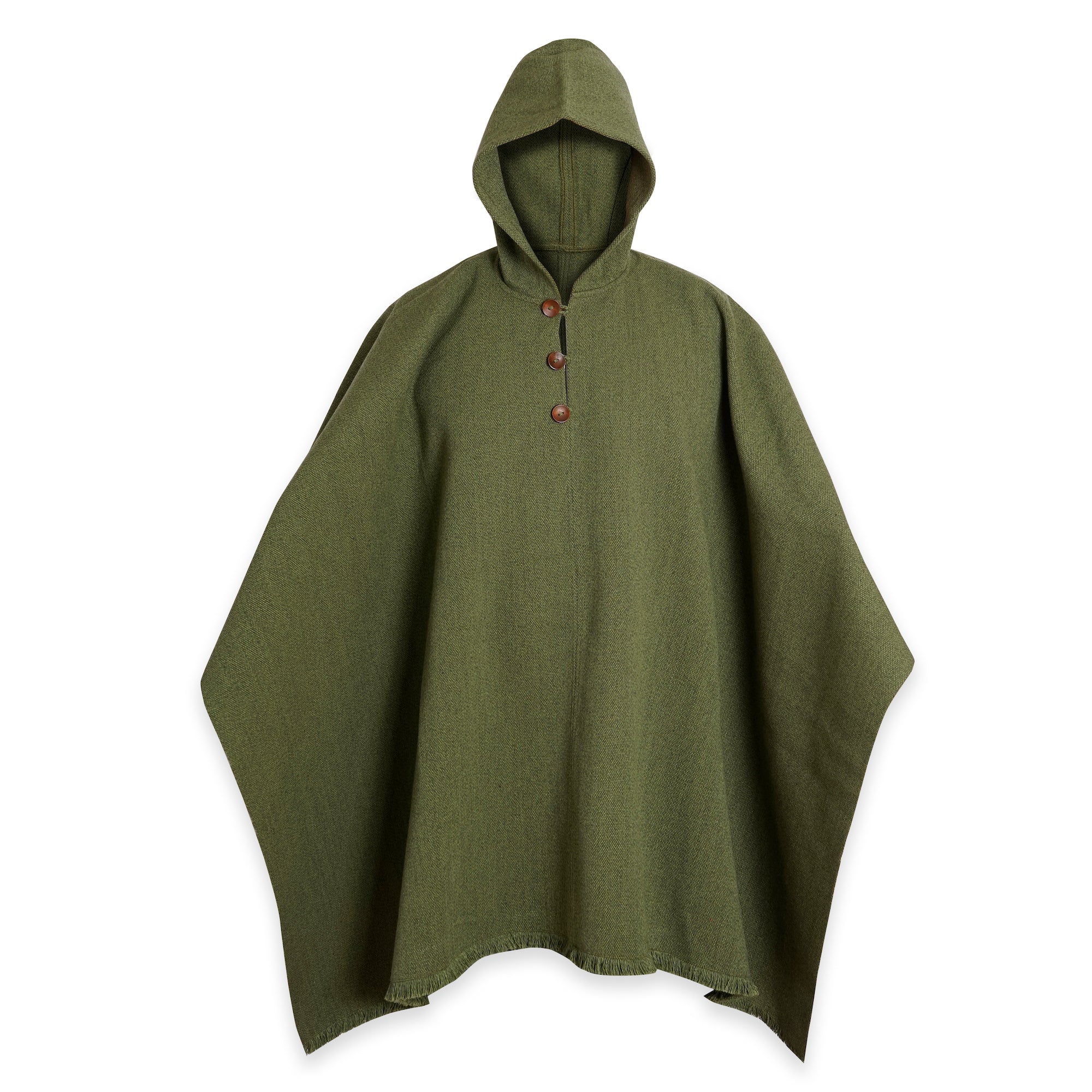 PONCHO DE LANA VERDE CON GORRO