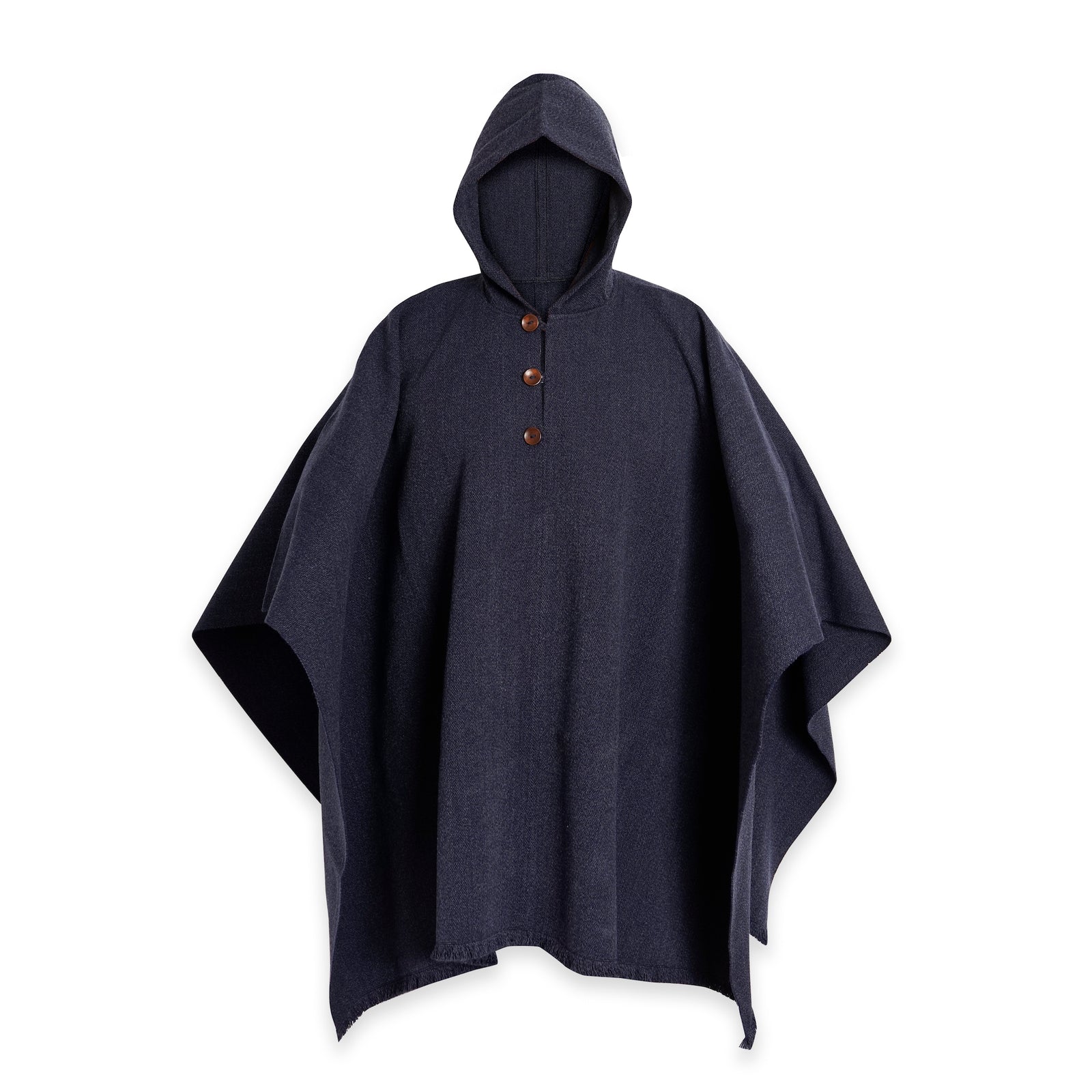 PONCHO DE LANA AZUL CON GORRO