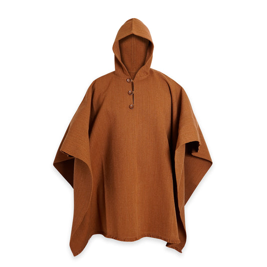 PONCHO DE LANA CASTAÑO CON GORRO