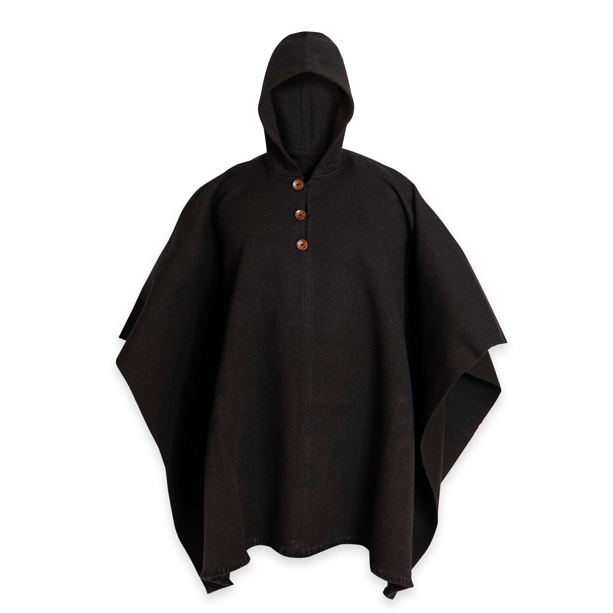 PONCHO DE LANA NEGRO CON GORRO