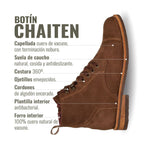 Botín Chaitén Chocolate Planta Chocolate de OLKI en ante marrón. Con cordones, cremallera lateral y puntera reforzada.