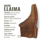 Botín Llaima Camel de cuero vacuno con suela de caucho antideslizante y cordones de algodón encerado. OLKI