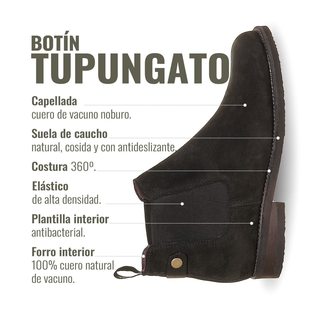 Botín chelsea negro de cuero nobuk de OLKI, diseño urbano sin cordones con elásticos laterales y tiradores.
