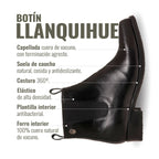 Botines negros de cuero liso OLKI Llanquihue con paneles elásticos laterales y caña alta.