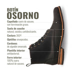 Botín Osorno Negro Planta Negra de cuero para hombre de OLKI, con cordones encerados y ojales envejecidos.