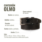 Cinturón Olmo Negro de cuero natural de vacuno con hebilla metálica. Ancho 3.5 cm. Marca OLKI.