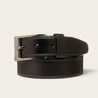 Cinturón OLKI Olmo Negro de cuero natural de vacuno con hebilla metálica y pasador a juego. Ancho 3.5 cm.