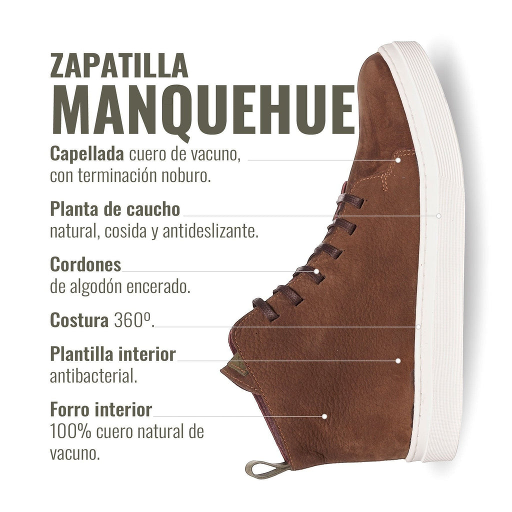 Zapatilla alta chocolate de cuero noburo con cordones de algodón encerado y planta blanca de caucho. OLKI.