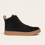 Zapatilla alta negra de Nobuk de OLKI con cordones y planta de caucho cristal. Diseño urbano.