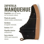 Zapatilla OLKI Manquehue negra de cuero nobuk con cordones de algodón y planta de caucho antideslizante.