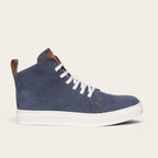 Zapatilla OLKI Manquehue petroleo de cuero con cordones blancos y planta de caucho blanca. Diseño urbano.