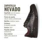 Zapatilla negra de cuero de vacuno Nevado de OLKI con cordones de algodón encerado y planta de caucho antideslizante.