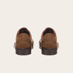 Zapatilla OLKI Tronador camel de cuero de vacuno con suela de caucho antideslizante y forro guinda.