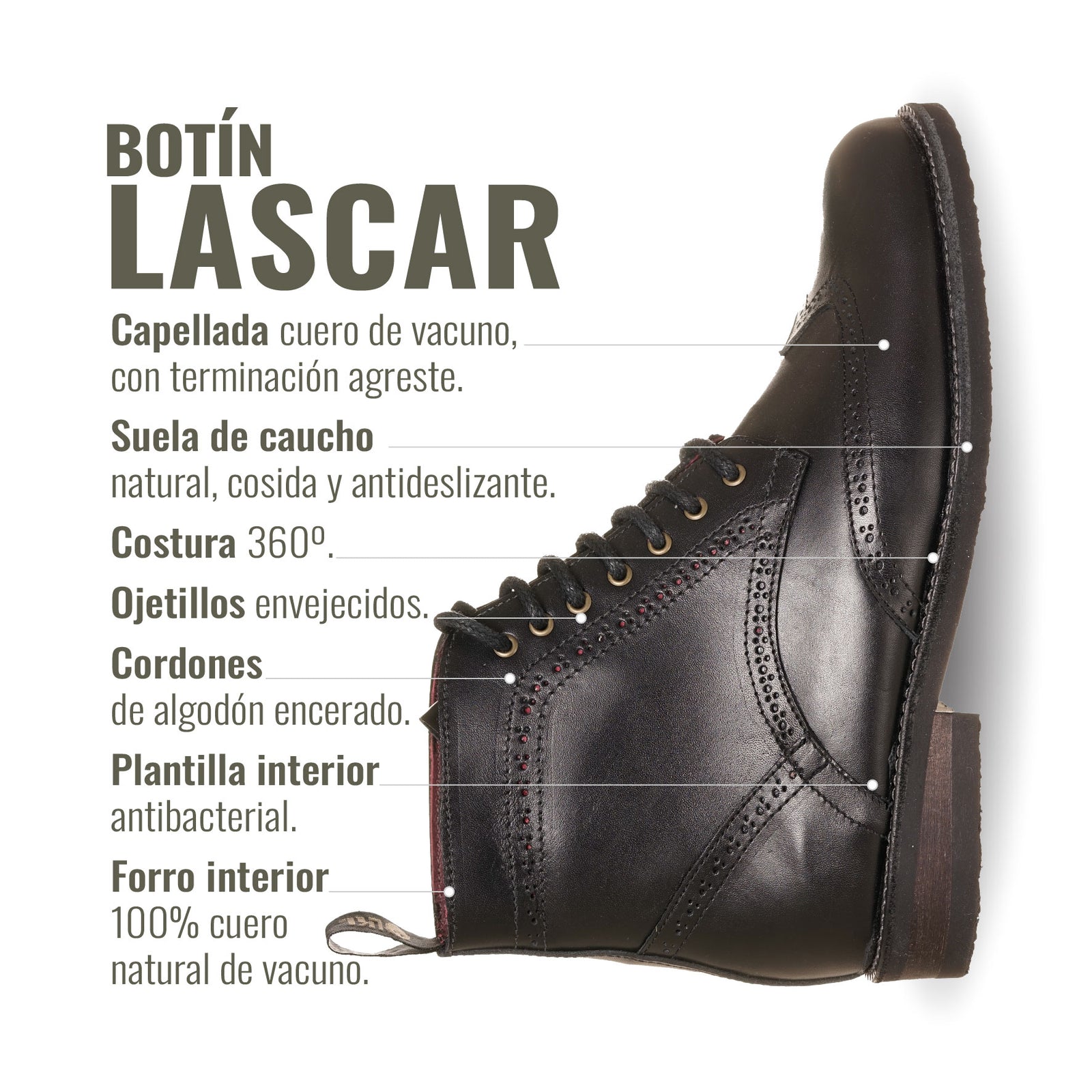 Botin Lascar Negro Planta Negra