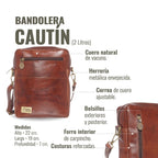 Bandolera Cautín Castaño de piel de vacuno de OLKI. Con correa ajustable, bolsillos exteriores y herrajes envejecidos.