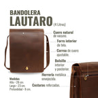 Bandolera de cuero vacuno marrón chocolate OLKI, con solapa, correa ajustable y herrajes envejecidos. Ideal para hombre y mujer.