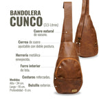 Bandolera Cunco Habano de cuero natural de vacuno de OLKI con correa ajustable y bolsillo exterior.