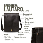 Bandolera negra texturizada de cuero vacuno de OLKI con solapa, correa ajustable y herrajes dorados. Ideal para uso diario.