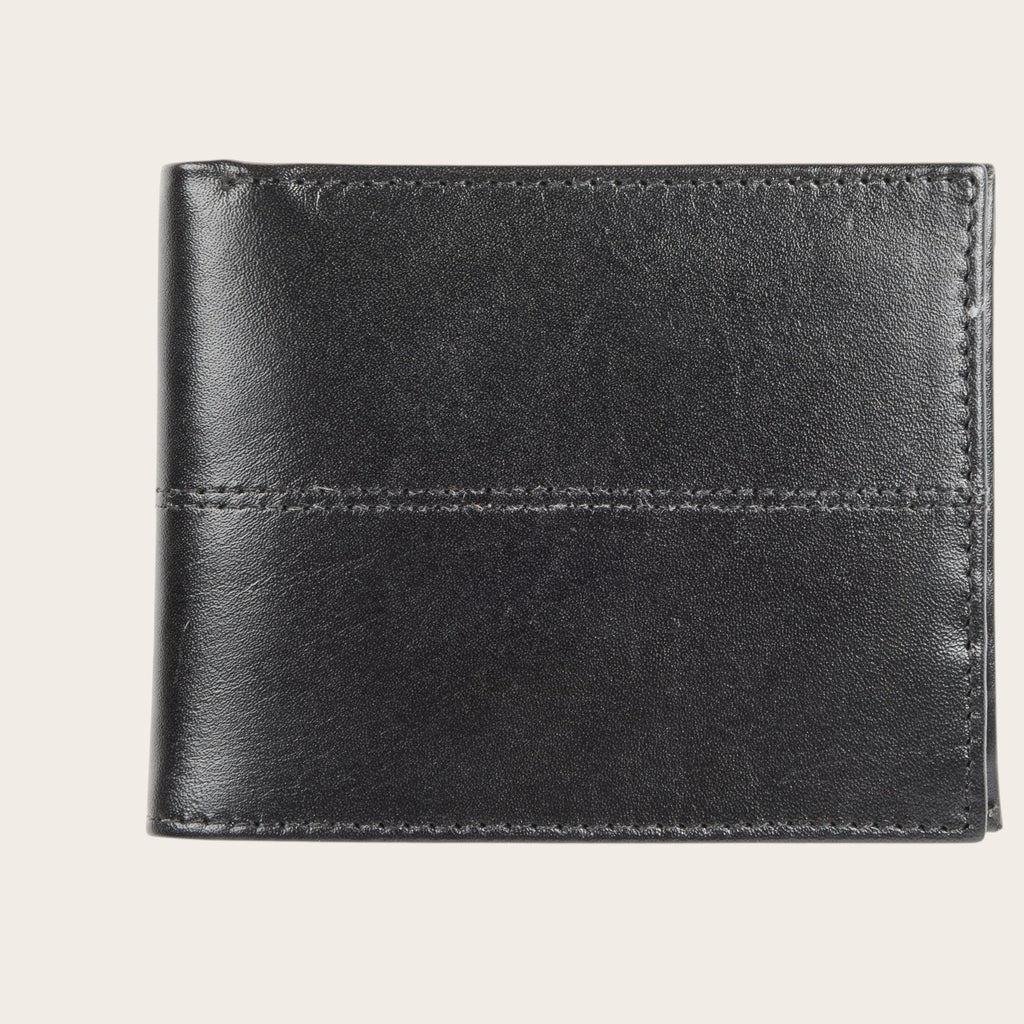 Billetera OLKI Ancoa Negro de cuero con costuras reforzadas y diseño minimalista.