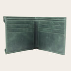 Billetera Ancoa Verde de cuero con múltiples ranuras para tarjetas y espacio para billetes. Diseño minimalista y funcional.