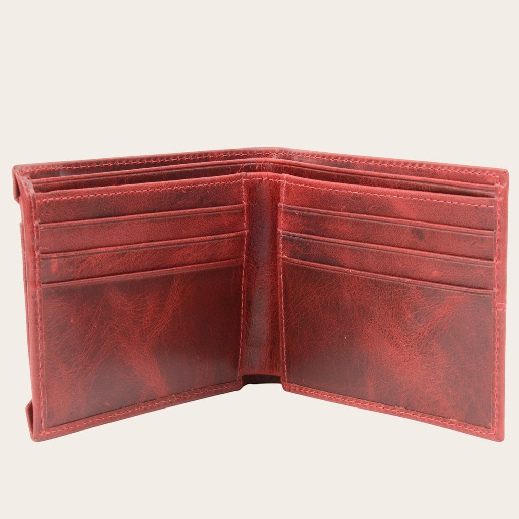 Billetera Ancoa Rojo de cuero de OLKI con múltiples ranuras para tarjetas, diseño compacto y elegante.