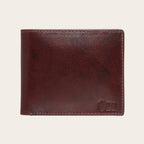 Billetera OLKI Ñuble Casataño de cuero marrón con múltiples ranuras para tarjetas y logo grabado.