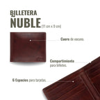 Billetera Ñuble Casataño de cuero vacuno marrón oscuro de OLKI. Diseño clásico con compartimento para billetes y 6 espacios para tarjetas.