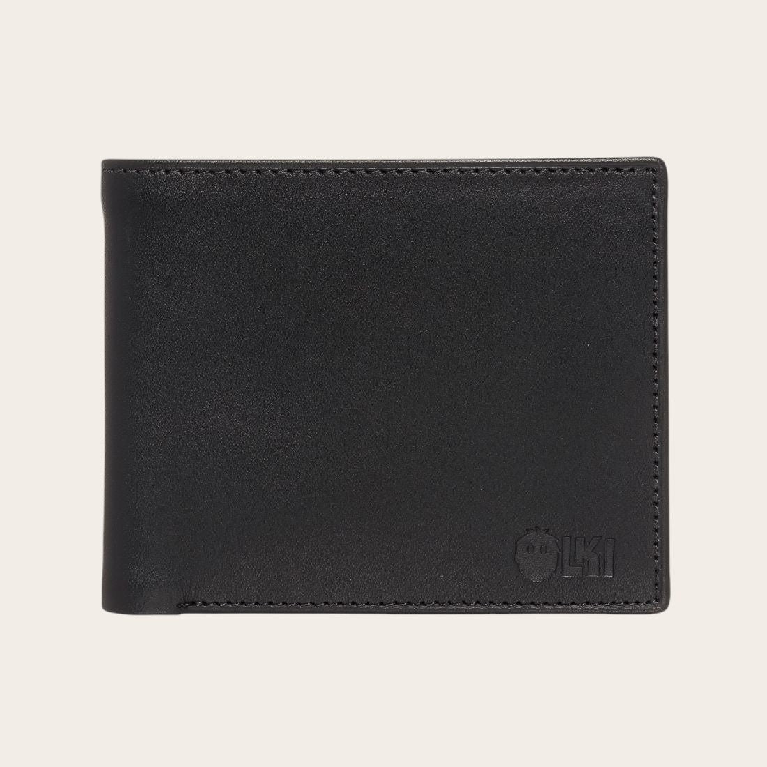 Billetera OLKI Ñuble Negra de cuero con múltiples ranuras para tarjetas y logo grabado.