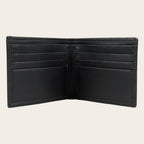 Billetera OLKI Ñuble Negra de cuero con múltiples ranuras para tarjetas y compartimentos para billetes.