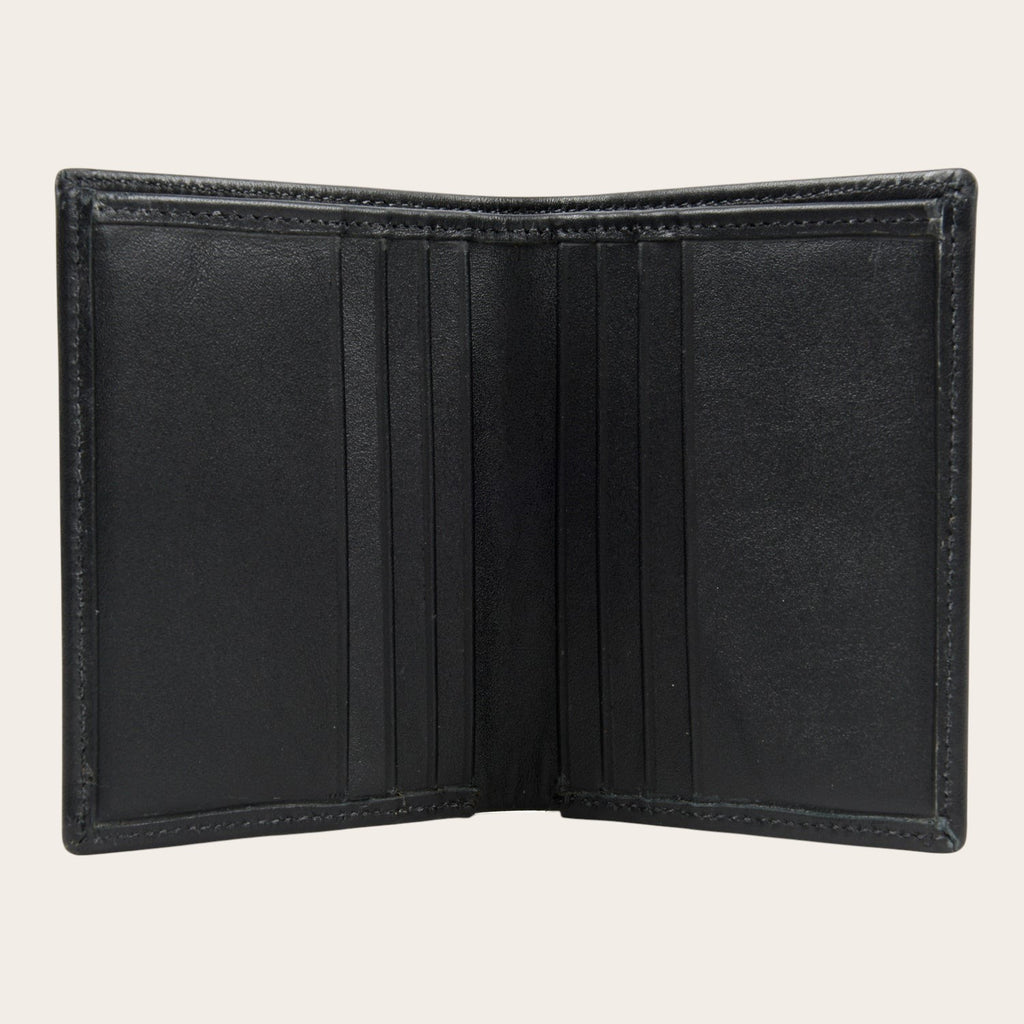 Billetera vertical OLKI Maule Negro de cuero con múltiples ranuras para tarjetas.