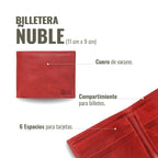 Billetera OLKI Ñuble Rojo de cuero de vacuno con 6 espacios para tarjetas y compartimento para billetes.
