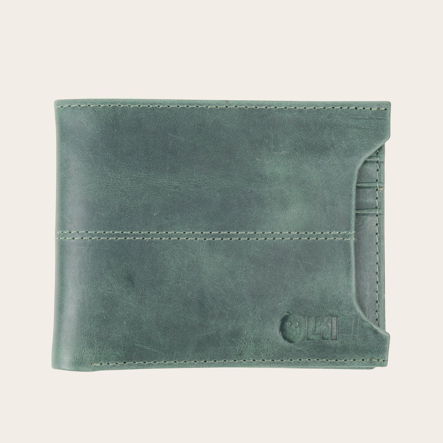 Billetera Ancoa Verde de cuero de OLKI con múltiples ranuras para tarjetas y compartimento para billetes. Diseño minimalista.