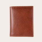 Billetera vertical OLKI Maule Castaño de cuero marrón con múltiples ranuras para tarjetas y compartimento para billetes.