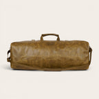 Bolso de viaje OLKI Yelcho en piel verde musgo con acabado envejecido, asas de mano y correa ajustable.